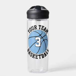 Name und Nummer des hellblauen Basketball-Spielert Trinkflasche