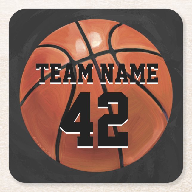 Name und Nummer des Teams Basketball Rechteckiger Pappuntersetzer (Vorderseite)