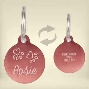 Name und Paw Prints Rose Gold Haustiermarke