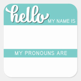 Name und Pronoun-Tag - Aquamariner Platz Quadratischer Aufkleber
