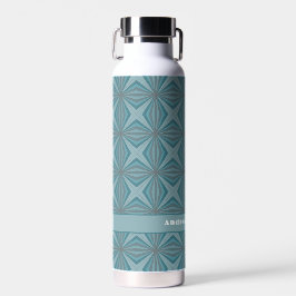 Name und Retro-Muster in aquamarin und grau Trinkflasche