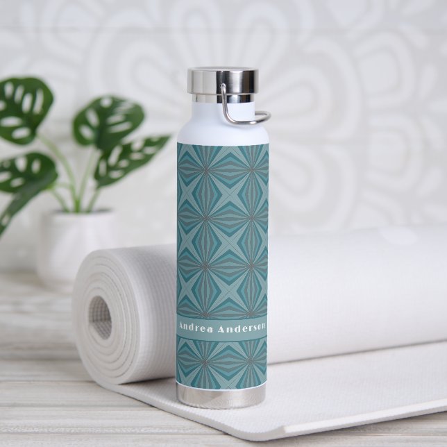 Name und Retro-Muster in aquamarin und grau Trinkflasche (Yoga)