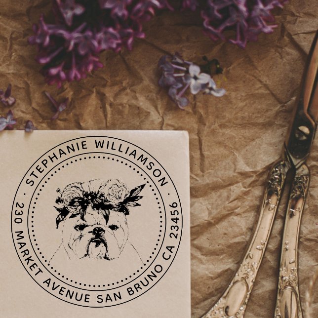 Name und Rücksendeadresse des Bulldog-Hundes Permastempel (Von Creator hochgeladen)