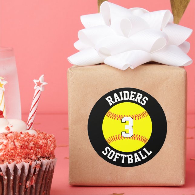 Name und Spielernummer des Softball-Teams Personal Runder Aufkleber (Party)