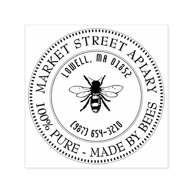 Name und Standort Honeybee Honey Briefmarke Permastempel (Design)