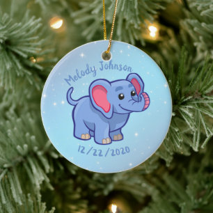 Name und Tag der niedlichen Elephantin-Monogramm Keramik Ornament