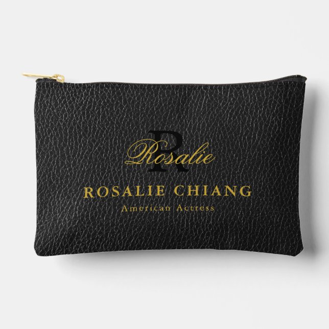 Name und Titel mit Monogramm - Lederstruktur Hinte Zubehörtasche (Vorderseite)