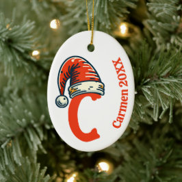 Name und Weihnachtsmannmütze des personalisierten  Keramik Ornament