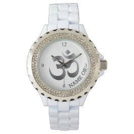 Name, Unique Textured Metal Om Symbol Kristall Armbanduhr