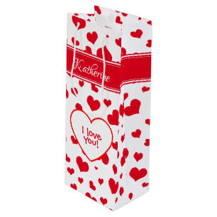 'Name' Valentinstag rotes Random Hörmuster Geschenktüte Für Weinflaschen