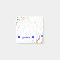 Name + Viele farbige Musiknoten und Symbole Hinwei