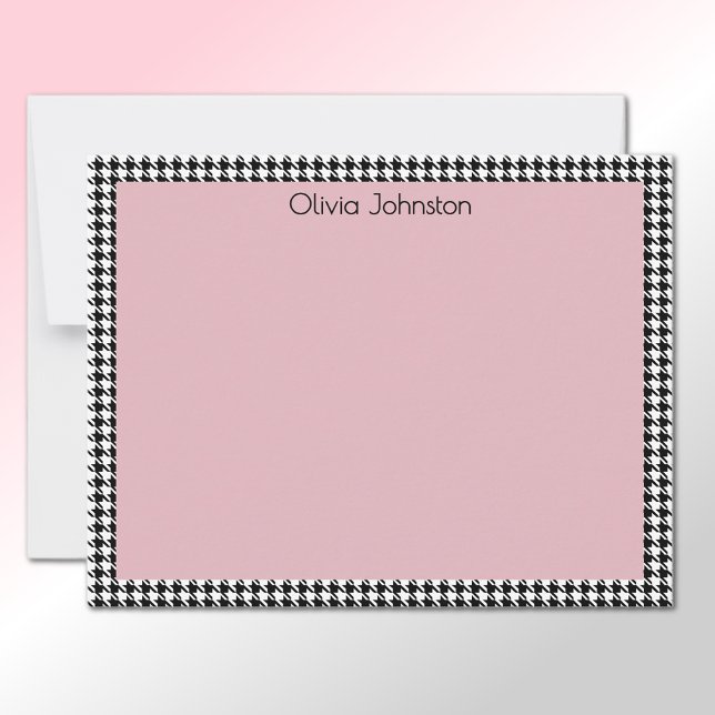 Name || Vintage Pink and Houndstooth Pattern Frame Mitteilungskarte (Von Creator hochgeladen)
