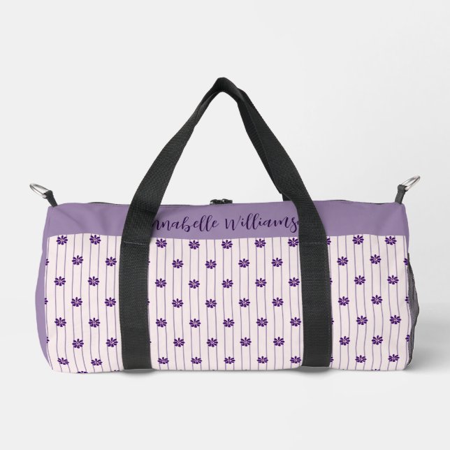 Name Violet & Blush Streifen - Lila Blüten Klein Duffle Bag (Vorderseite)