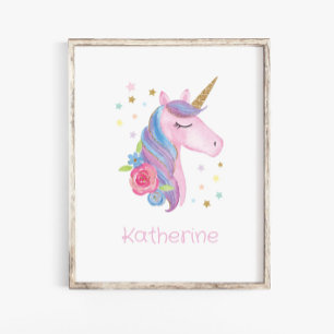 Name Wall Decal Niedlich Unicorn Baby Girl Kinderz Poster