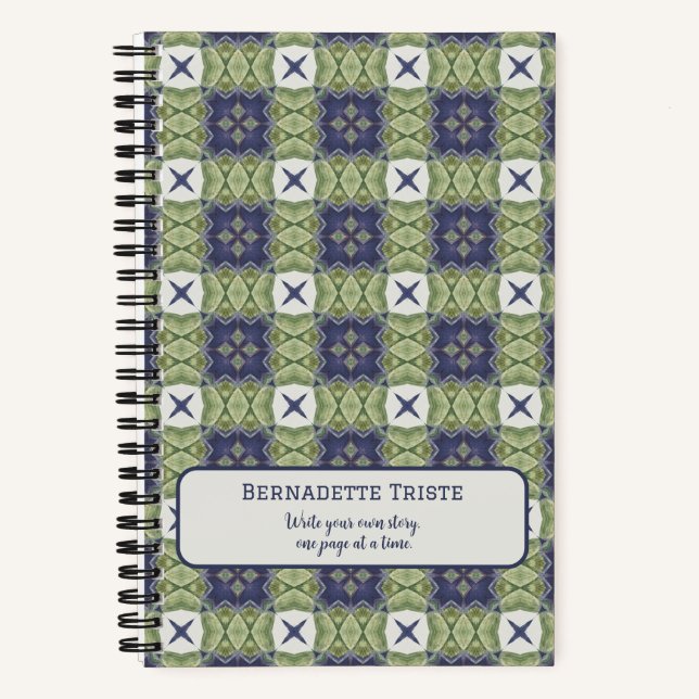 Name Wasserfarbe Abstrakt Square Geometric Blue Notizbuch (Vorderseite)