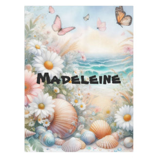 Name Wasserfarbe Blume und Meer, Muscheln, Strand Tischdecke