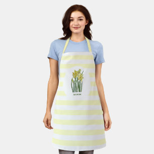 Name Wasserfarbe Gelbe Daffodien Weiße Streifen Schürze