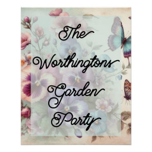 Name Wasserfarbe Vintage Stiefmütterchen Blume Pas Poster