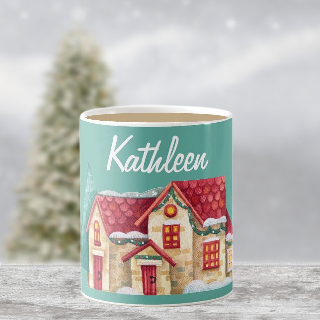 Name, Wasserfarbe Winter Zuhause 11oz Kaffeetasse (Von Creator hochgeladen)