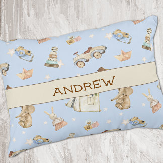 Name Watercolor Vintage Toys Pattern Blue Dekokissen