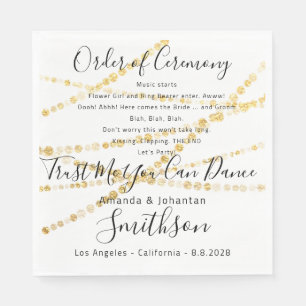 Name Wedding Programm Gold Funny Quotes White Serviette