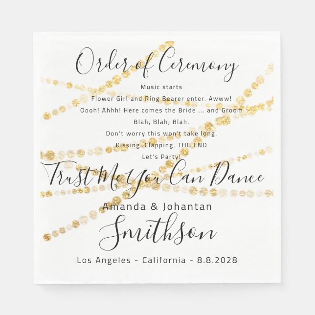 Name Wedding Programm Gold Funny Quotes White Serviette (Vorderseite)
