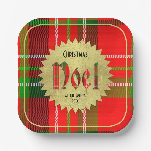 Name | Weihnachten Typografie Red Green Christmas  Pappteller (Vorderseite)