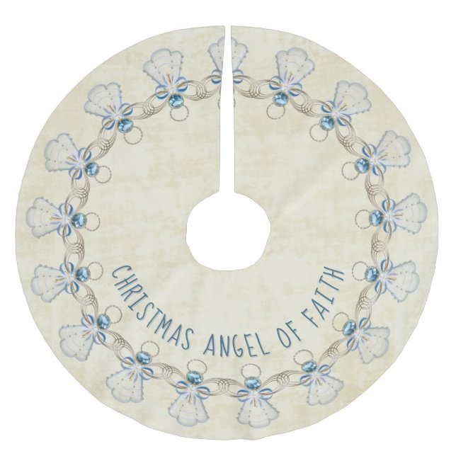Name: Weihnachtsgel des Glaubens Blau/Creme Polyester Weihnachtsbaumdecke (Vorderseite)