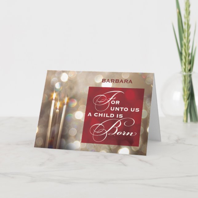Name Weihnachtskerzen Kind Geboren Red Gold Karte (Vorderseite)