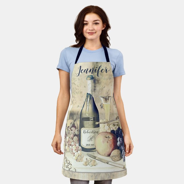 Name Wein und Fruchtüberdruck Schürze hinzufügen (Getragen)