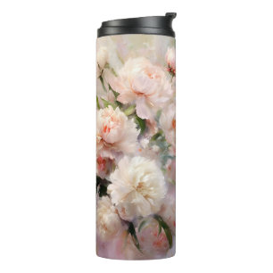 Name Weiße und Rosa Pfingstrosen Aquarellmalerei Thermosbecher