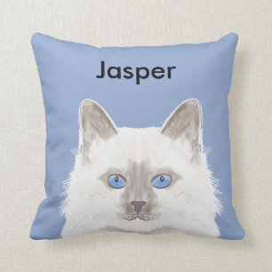Name-weißes Katzen-Kissen - niedliches Kissen