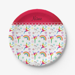Name White Gymnastics Regenbows unicorns Pappteller