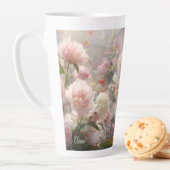 Name White & Pink Peonies Watercolor Painting Milchtasse (Beispiel)