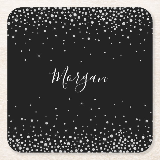 Name White Script & White Diamonds, Black Vs 2 Rechteckiger Pappuntersetzer (Vorderseite)