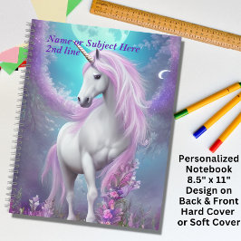Name White Unicoron mit Purple Flowers & Moon hinz Notizbuch