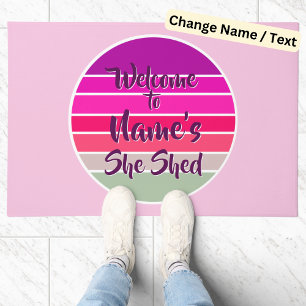 Name Willkommen hinzufügen Shed Pink Retro Sunset Fußmatte