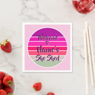 Name Willkommen hinzufügen Shed Pink Retro Sunset Serviette