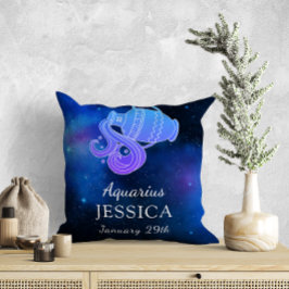 Name with Zodiac sign Aquarius Gift Throw Pillow Kissen