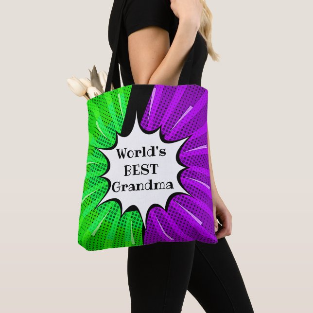 Name Worlds Best Oma Green Lila Comic ändern Tasche (Von Nahem)
