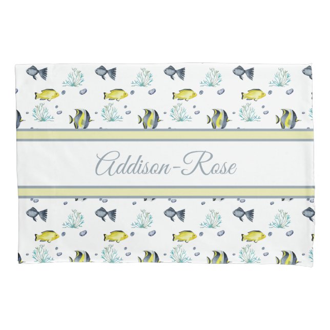 Name Yellow Blue Tropical Fish Pattern Kinderzimme Kissenbezug (Vorderseite)