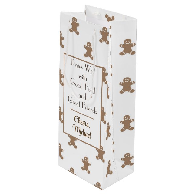 Name & Zitat des Niedlichen Lebkuchenmannes Geschenktüte Für Weinflaschen (Vorderseite Schrägansicht)