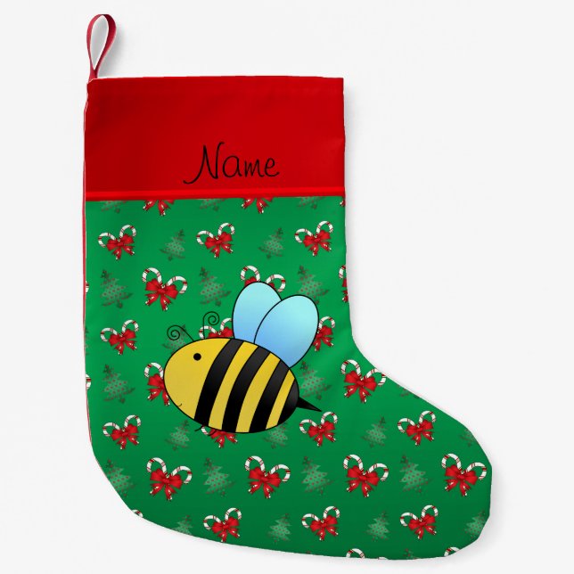 Namebienengrün-Zuckerstange-Weihnachtsbäume Kleiner Weihnachtsstrumpf (Vorderseite)