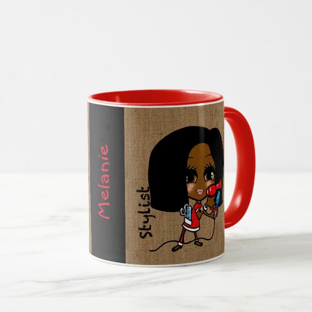 Named Hair Stylist Tasse Karikatur Schwarzes Afrik (VorderseiteRechts)