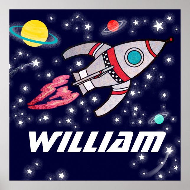 Named Raketenspace Jungs dunkelblaues Poster (Vorne)