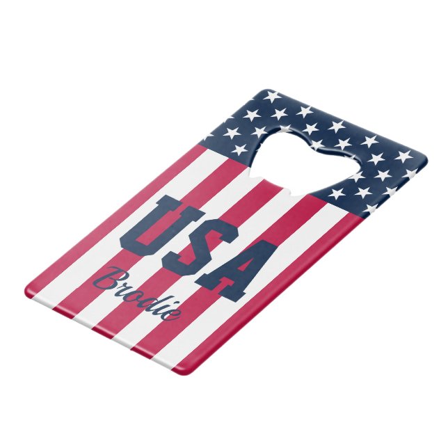 Named Stars Stripes Geldbeutel Flaschenöffner (Vorderseite Schrägansicht)
