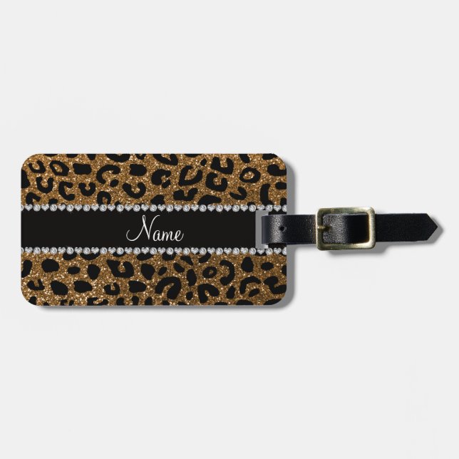 NamegoldGlitter Cheetahdruck Gepäckanhänger (Vorderseite horizontal)
