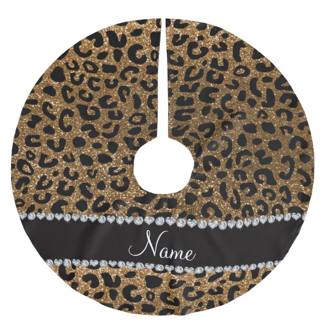NamegoldGlitter Cheetahdruck Polyester Weihnachtsbaumdecke (Vorderseite)