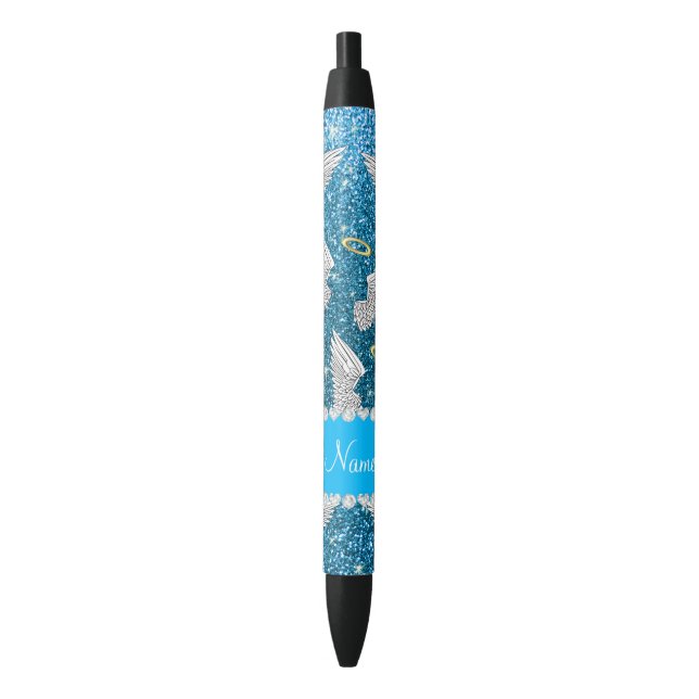Namehimmelblau-Glitterengelsflügel Kugelschreiber (Vorderseite Vertikal)