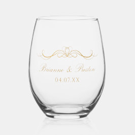 Namen Datum Modernes, elegantes Gold-Script-Hochze Weinglas Ohne Stiel